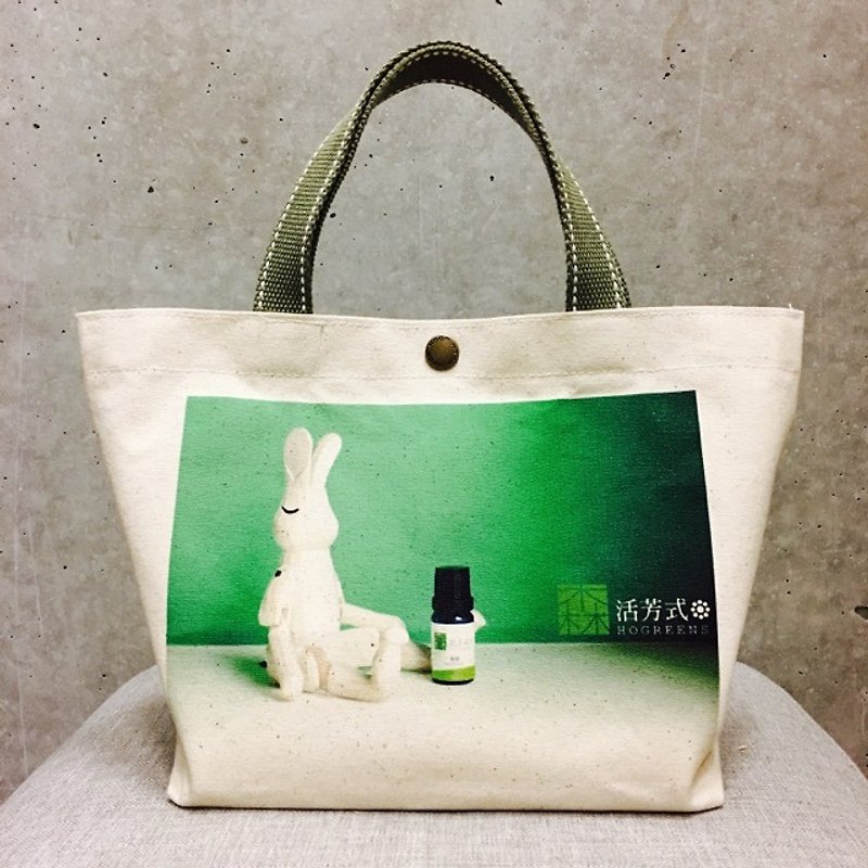 Hogreens Rabbit Canvas Bag - กระเป๋าถือ - ผ้าฝ้าย/ผ้าลินิน ขาว