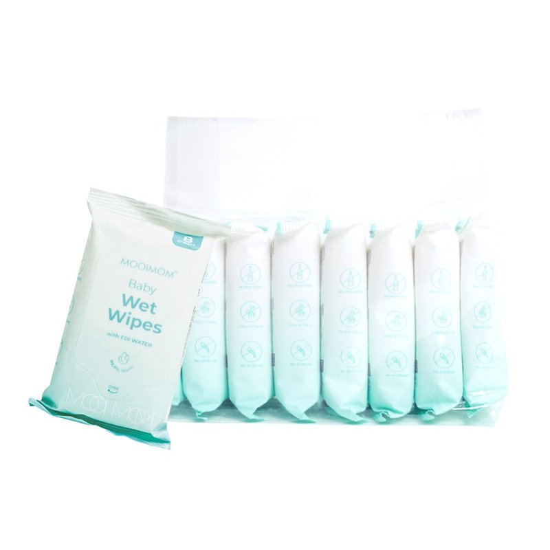 MOOIMOM 沐伊孕哺 EDI超純水嬰兒手口濕紙巾(1袋/ 8包) 多入可選 - 圍兜/口水巾 - 紙 白色