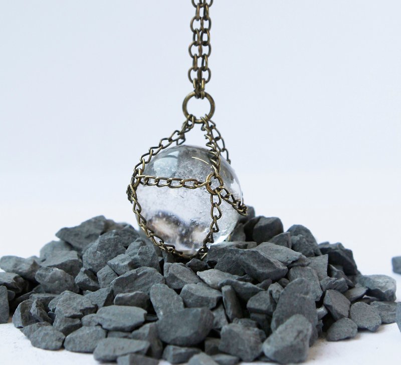 20mm white crystal ball Bronze Necklace Quartz neutral Unisex - Chokers - Gemstone Transparent