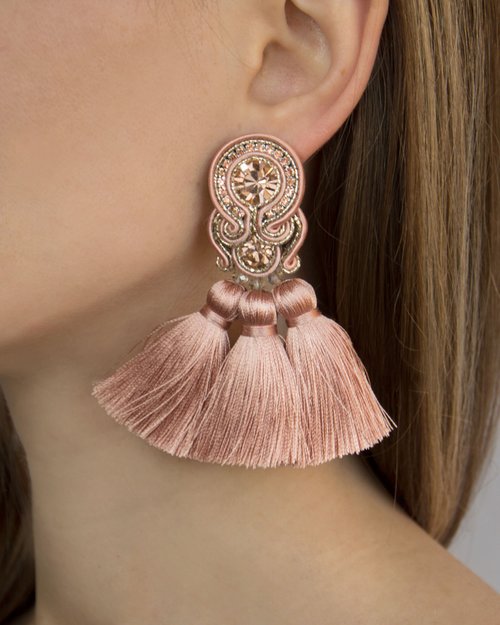 Olga Sergeychuk jewelry Earrings with tassels in nude color