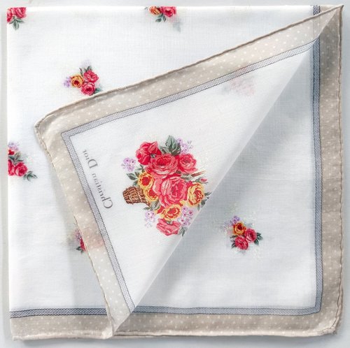 Christian Dior ヴィンテージハンカチ – フローラルバスケット＆水玉