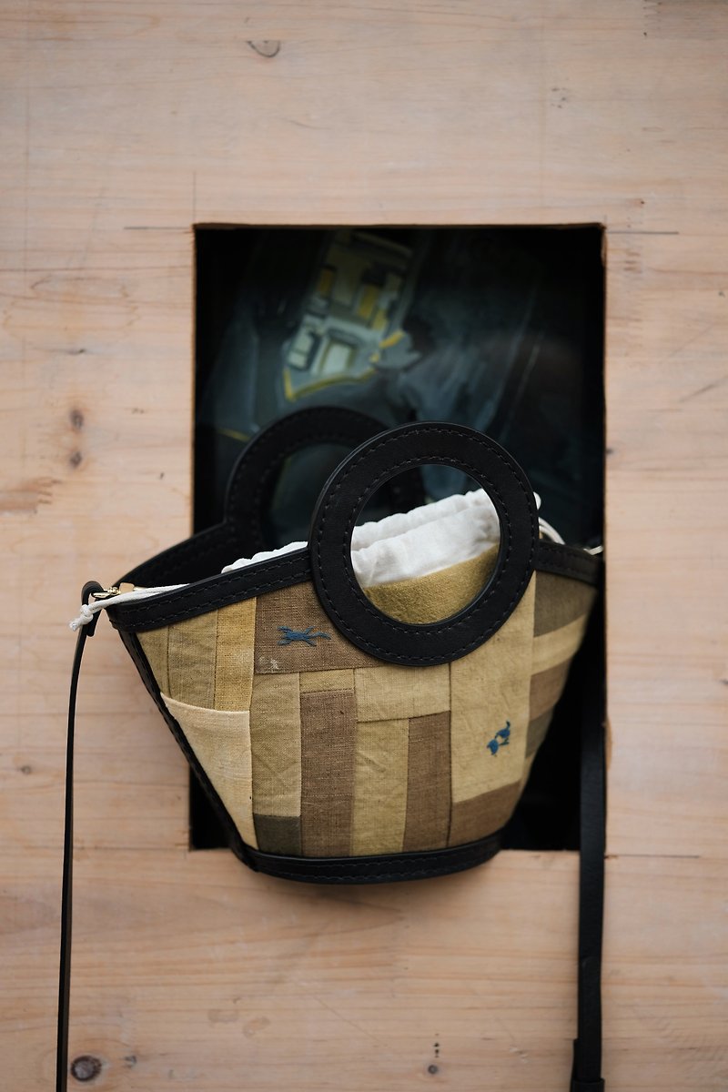 Patchwork embroidered cowhide vegetable basket bag - Handbags & Totes - Cotton & Hemp 