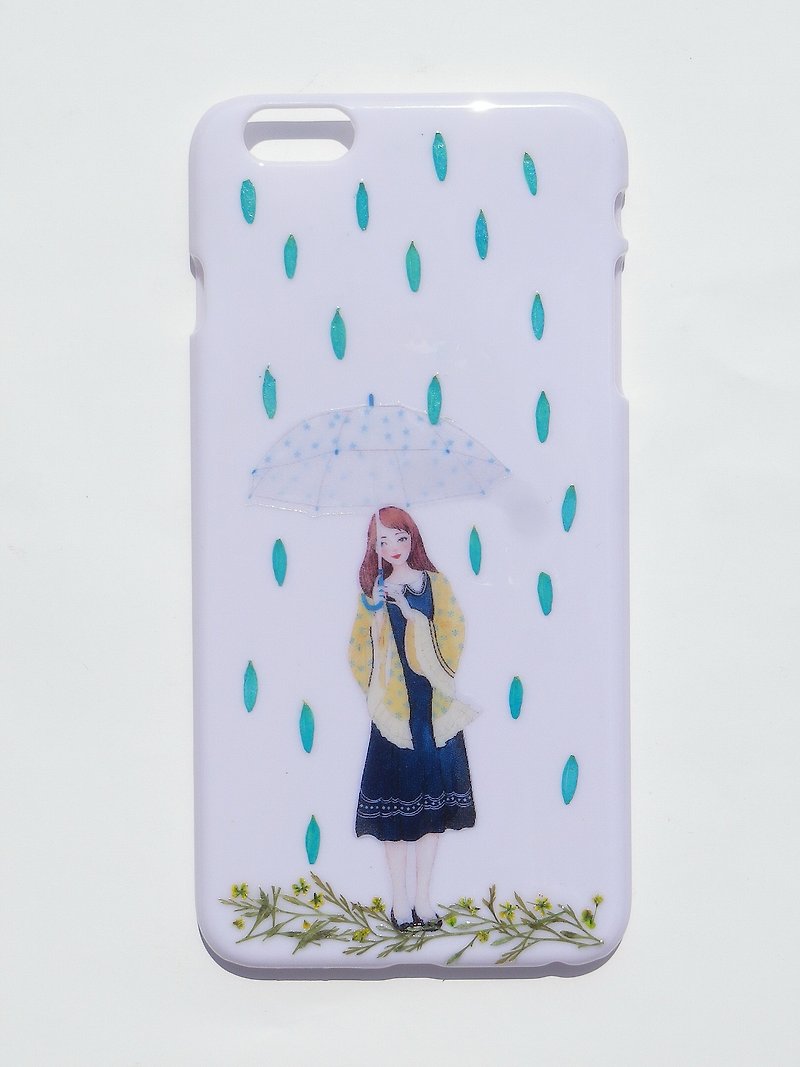 Handmade phone case, iPhone 6 plus，White case with resin, in the rain - เคส/ซองมือถือ - พลาสติก 
