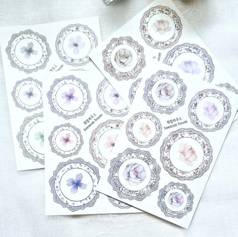A watercolor round lace frame paper sticker - 貼紙 - 紙 白色