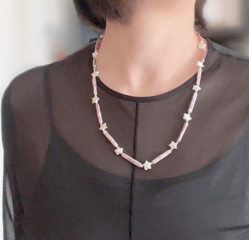 星とバーパール 淡水パール チョーカーネックレスとブレスレットのセット ライトパープル - 項鍊 - 珍珠 多色