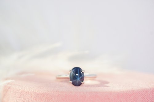 roseandmarry Natural Star Blue Sapphire Ring Silver 925