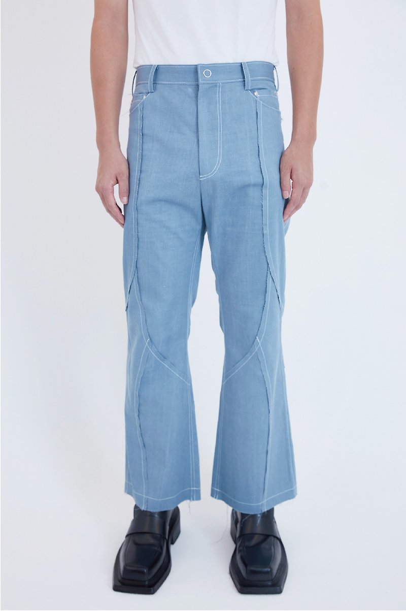 denim frayed flared trousers - Men's Pants - Cotton & Hemp Blue