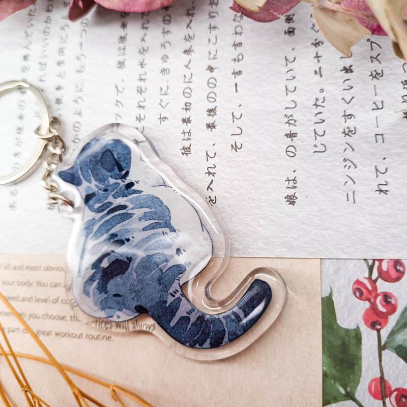 KR401傲嬌虎斑 Wayward Tabby Cat ツンデレなトラネコ/晶透吊飾 - 鑰匙圈/鑰匙包 - 塑膠 多色