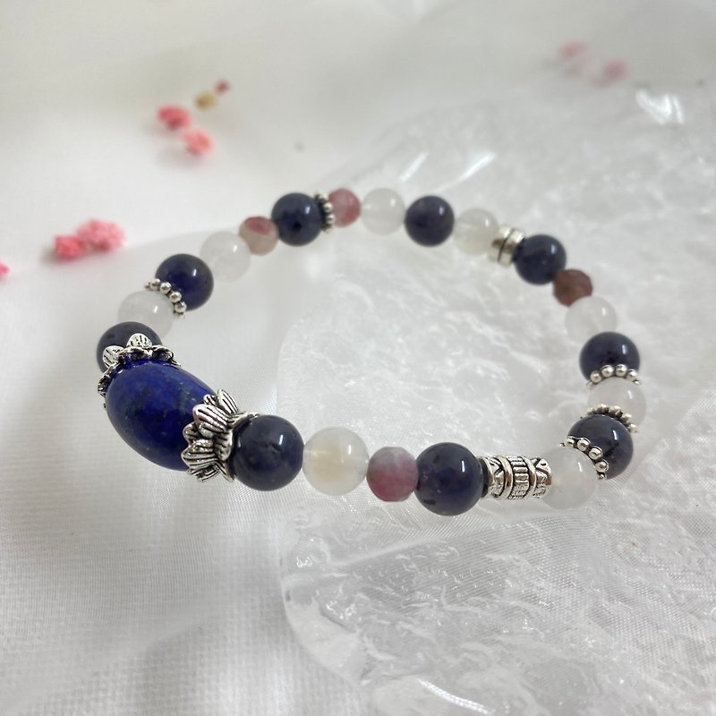Long live the new product! Lapis lazuli, cordierite, moon Stone, plum blossom tourmaline original crystal bracelet - Bracelets - Crystal Blue