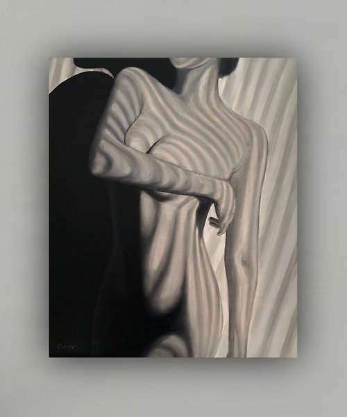 OsipovArtStudio Original Black And White Oil Painting On Canvas Women Painting Contemporary Art