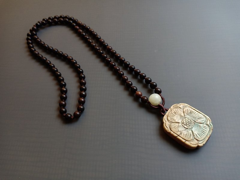 #SD013 Old turquoise white Stone bead braided necklace - สร้อยคอ - หยก ขาว