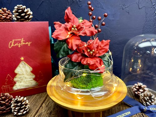 JK Collection 【客製化聖誕禮物】皮革聖誕花玻璃瓶丨配LED燈