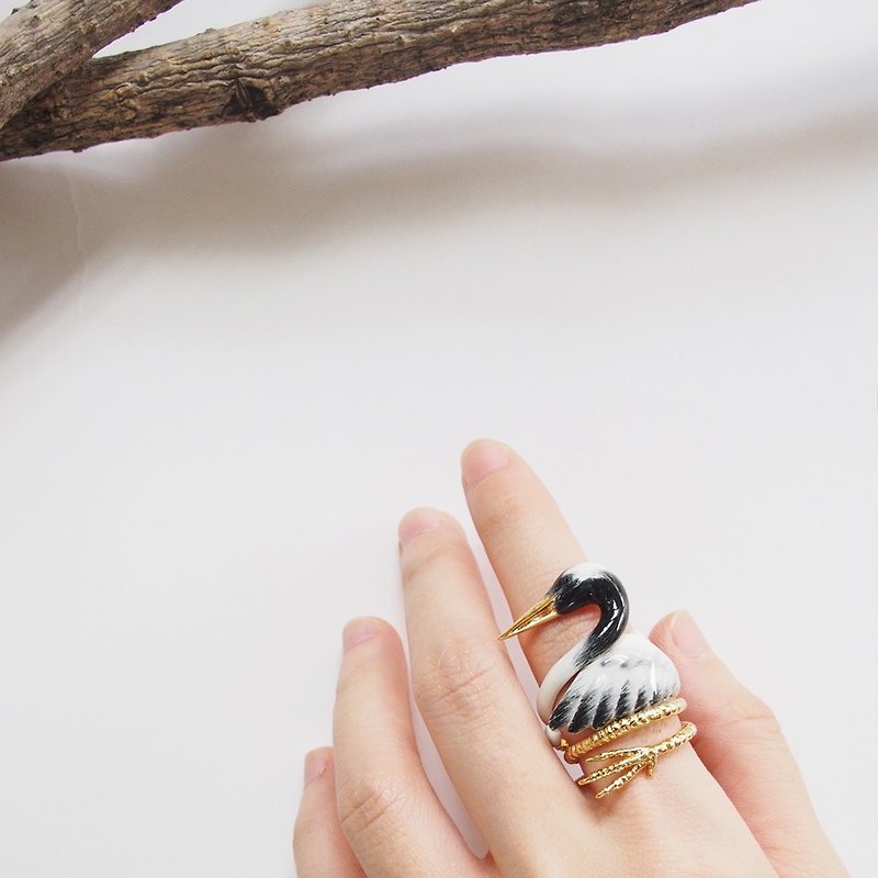 3-Piece Of Red-crowned crane Rings. - General Rings - Other Metals White