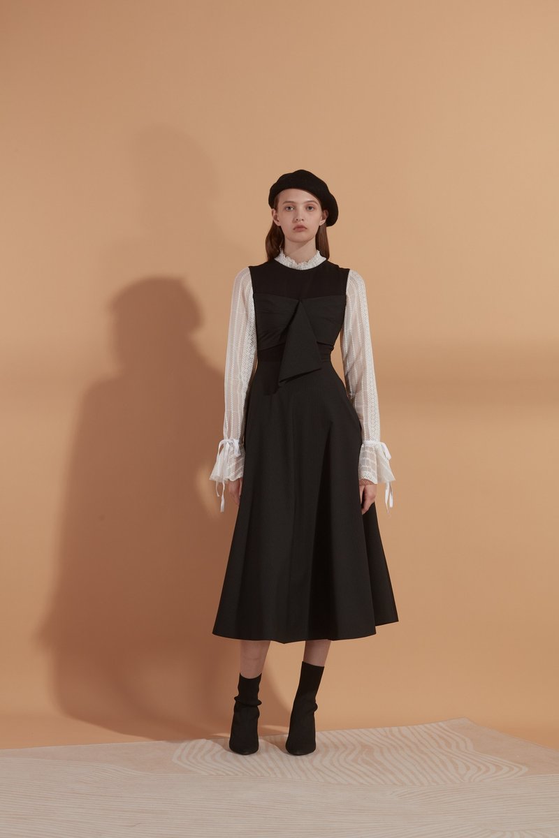 FW2021 sliver patchwork butterfly detail vest long skirt (excluding white mesh)-Hong Kong original brand - One Piece Dresses - Other Materials Black