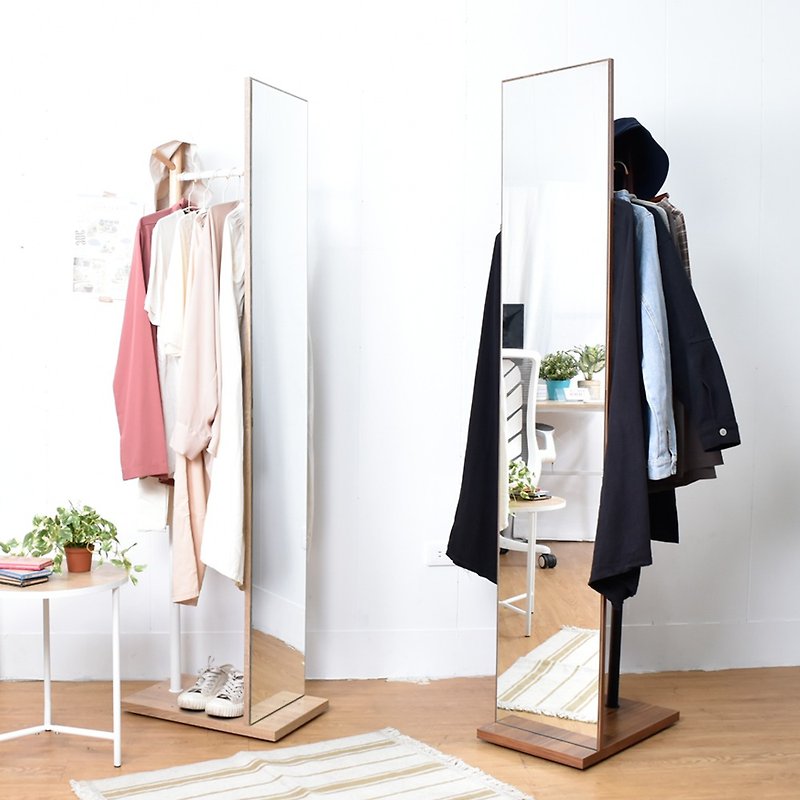 Heightened wood-grain style full-length mirror and coat rack with removable handle [H09299] - Other Furniture - Wood Brown