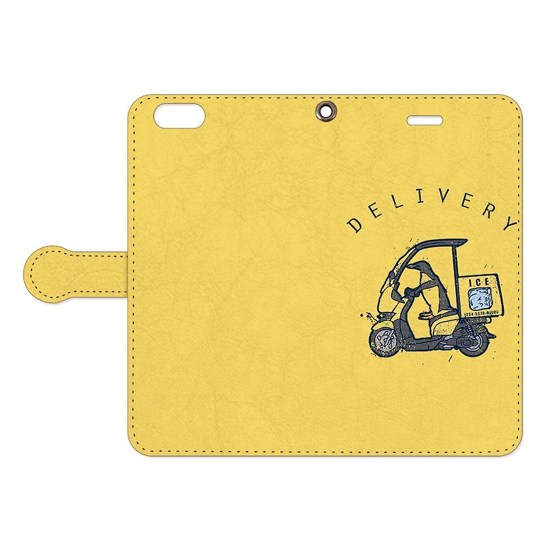 手帳型iPhoneケース /  Delivery Penguin - 手機殼/手機套 - 真皮 黃色