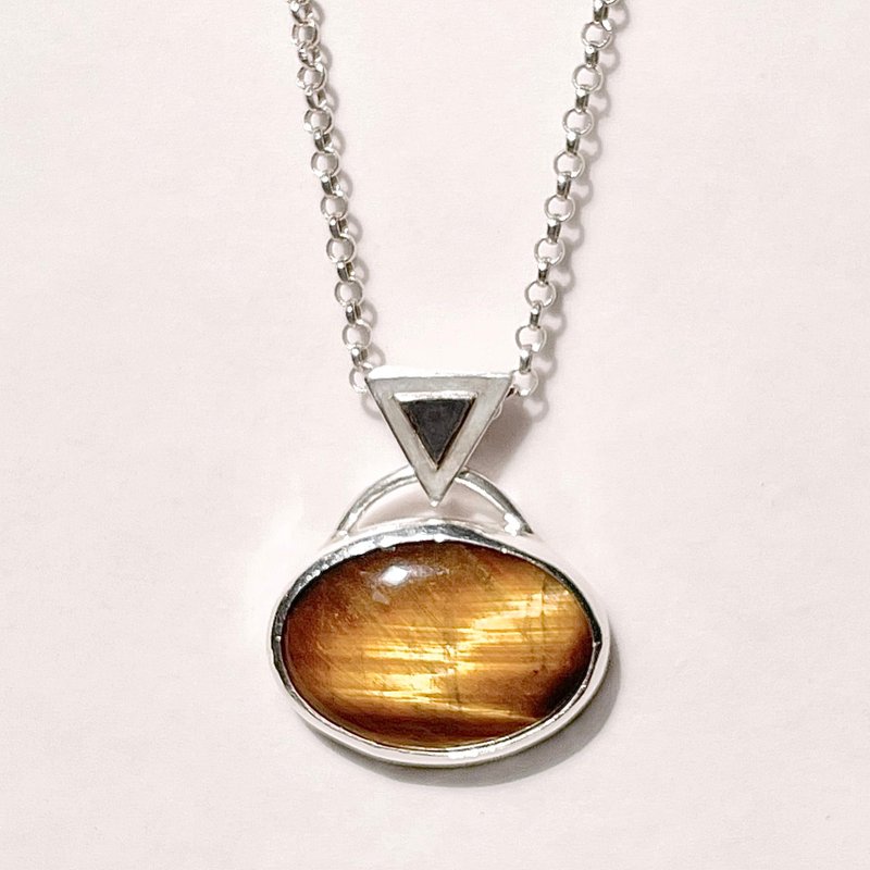 指引力量 - 中性款 虎眼石925純銀項鍊 原創手作金工 - 項鍊 - 純銀 黃色