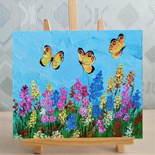 Artpainting 蝴蝶和花卉繪畫景觀牆裝飾室內繪畫