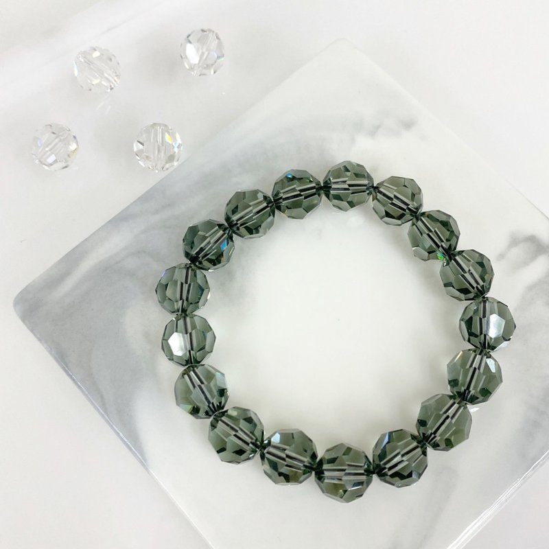 Edith & Jaz • Swarovski Round Faceted Bracelet 10mm (Black Diamond) - Bracelets - Glass Black