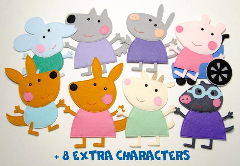 8 characters of Peppa Pig friends from felt, PDF+SVG sewing pattern - 手工藝教學/工具書 - 其他材質 