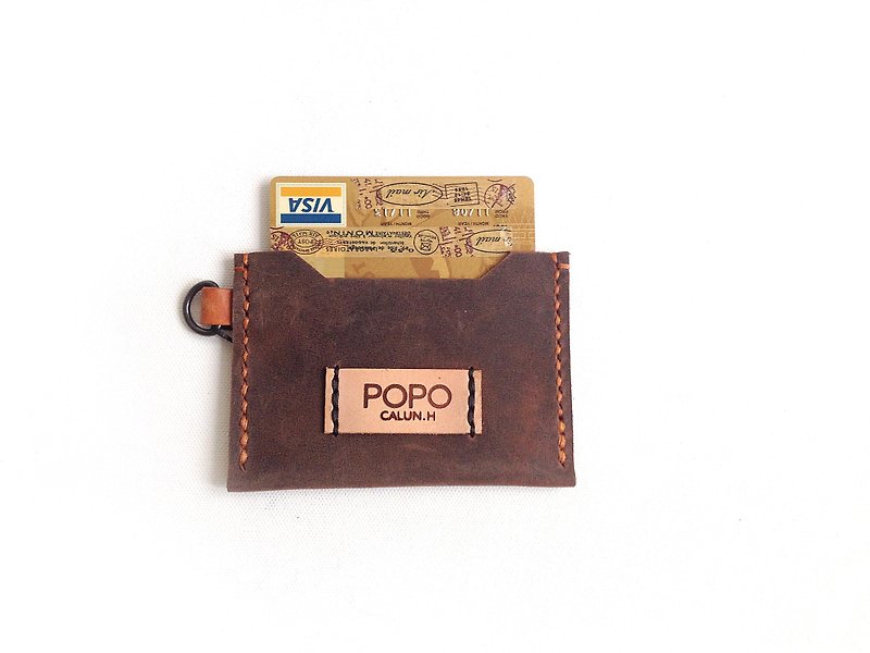 POPO│ Antique │ leather jacket │leather document storage - ที่ใส่บัตรคล้องคอ - หนังแท้ สีนำ้ตาล