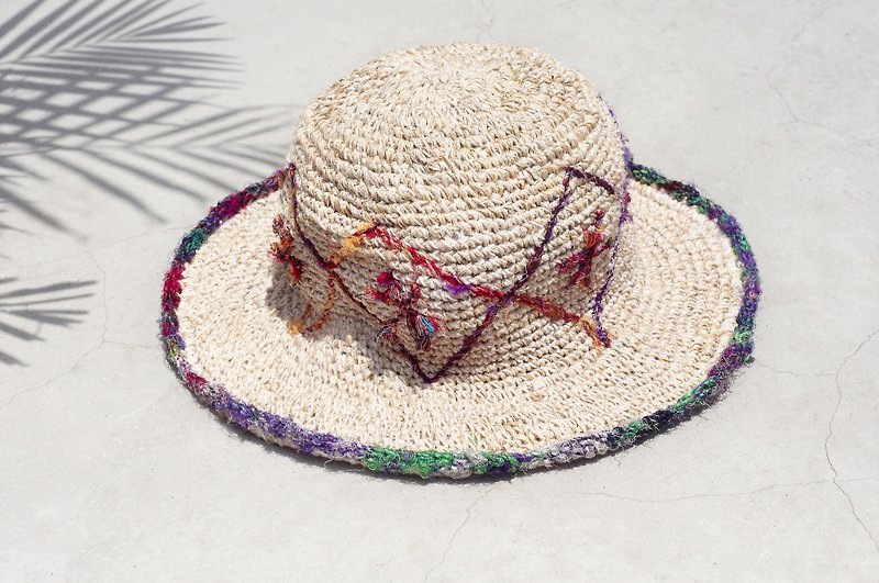 Valentine's Day limited edition hand-woven cotton Linen cap / knit cap / hat / straw hat / straw hat / sun hat - geometric lines Sari - Hats & Caps - Cotton & Hemp Multicolor