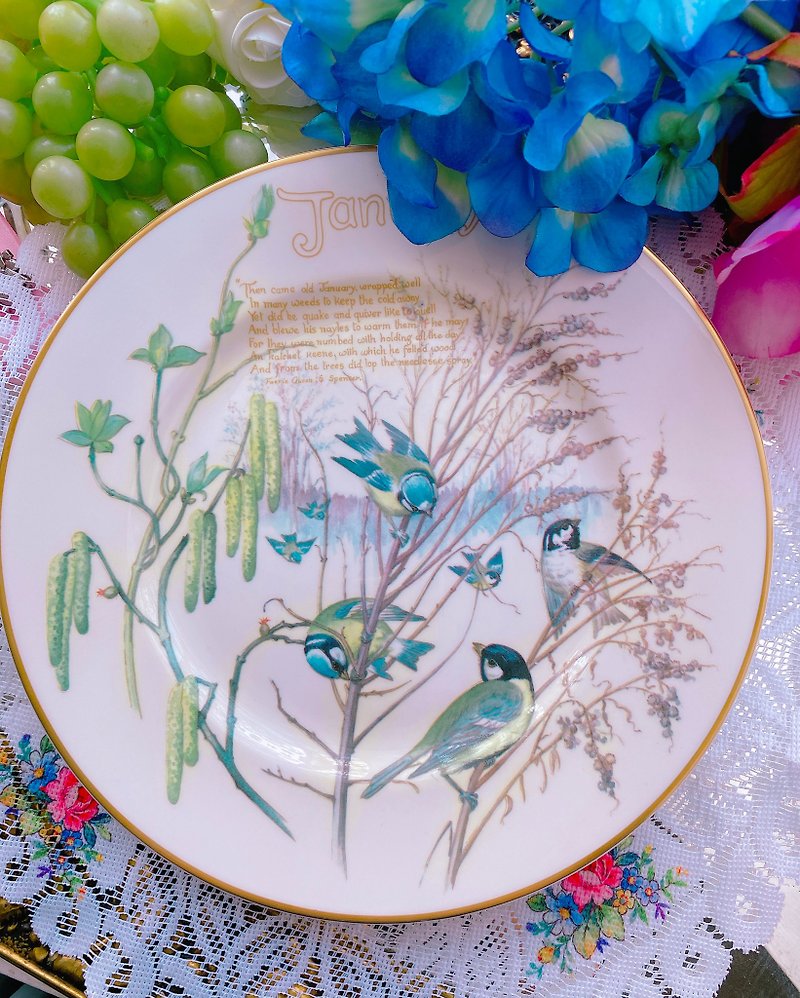 British-made CAVERSWALL country hand-painted month plate signed by the artist ㄧ moon cake plate collection plate - Plates & Trays - Porcelain Multicolor