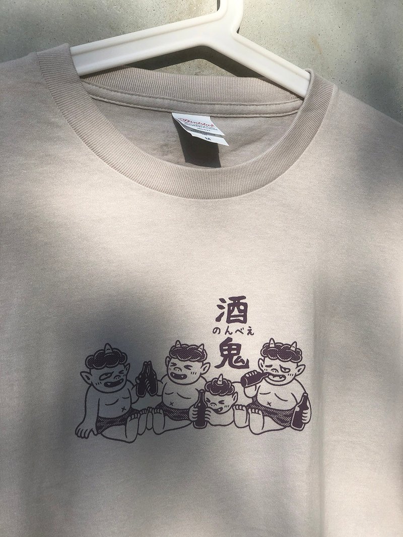 酒鬼 T-Shirt / 手工絹印 - 女 T 恤 - 棉．麻 白色