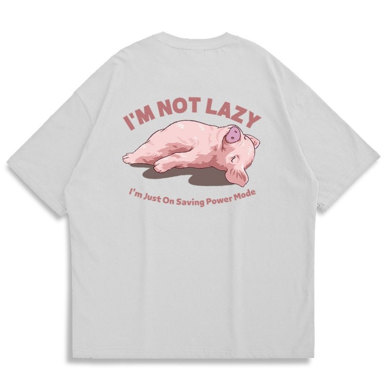 【CREEPS-STORE】I'm Not Lazy Little Pig Oversized Printed T-shirt - เสื้อยืดผู้ชาย - ผ้าฝ้าย/ผ้าลินิน หลากหลายสี