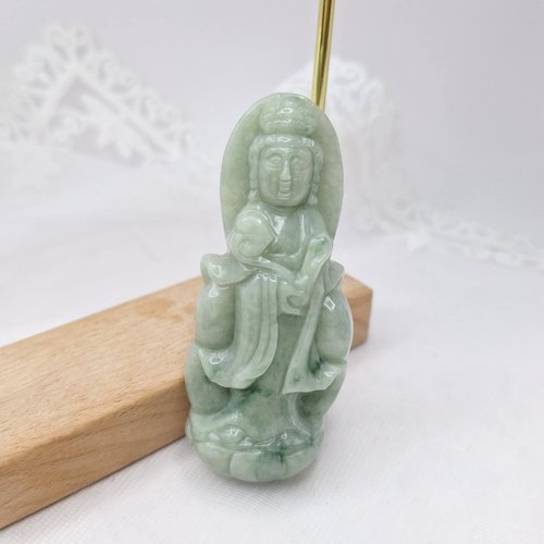 緣圓翡翠 青綠站姿觀音吊墜 | 天然緬甸玉A貨翡翠