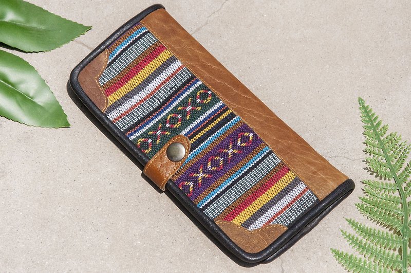 Hand-woven stitching leather long wallet/long wallet/coin wallet/woven wallet-South American style leather wallet - Wallets - Genuine Leather Multicolor