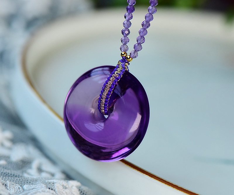 極品天然巴西紫水晶平安扣吊墜 純淨體 紫羅蘭色 完美品質 - 項鍊 - 水晶 
