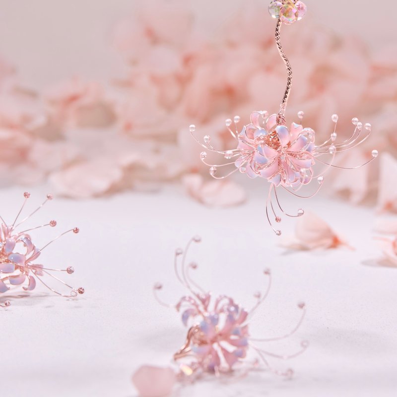 夢幻彼岸花 耳骨夾 垂鏈耳骨夾 耳環 耳夾 耳針 三件組 - 耳環/耳夾/耳骨夾 - 樹脂 粉紅色