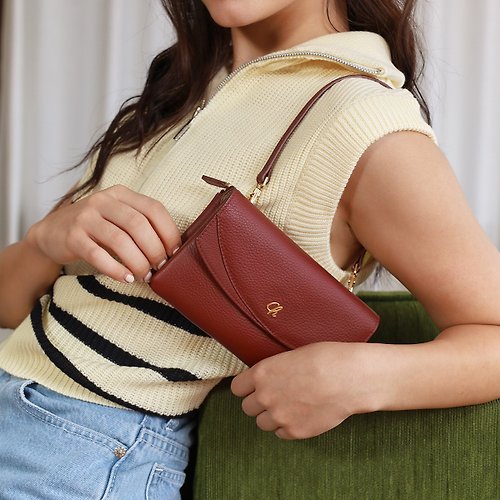 Charin Millie (Burgundy) : Long wallet, Cow leather, Clutch, Crossbody bag, dark red