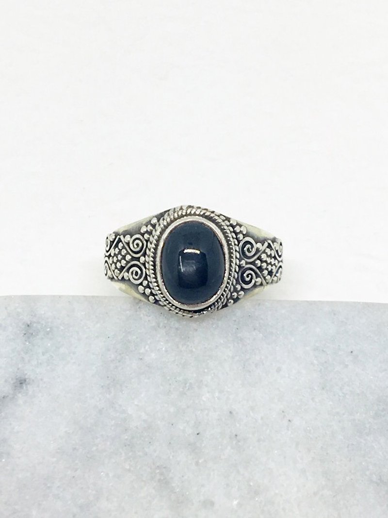 Black Star Stone 925 sterling silver silver ring ring Nepal handmade mosaic production (fixed ring Wai section) - General Rings - Gemstone Black