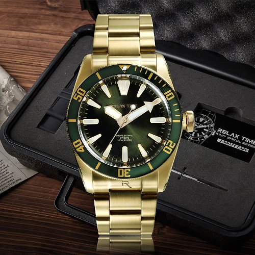 米朵貝菈．時光的禮物 RELAX TIME 海神系列 300米潛水機械腕錶 (RT-77-6) 金x