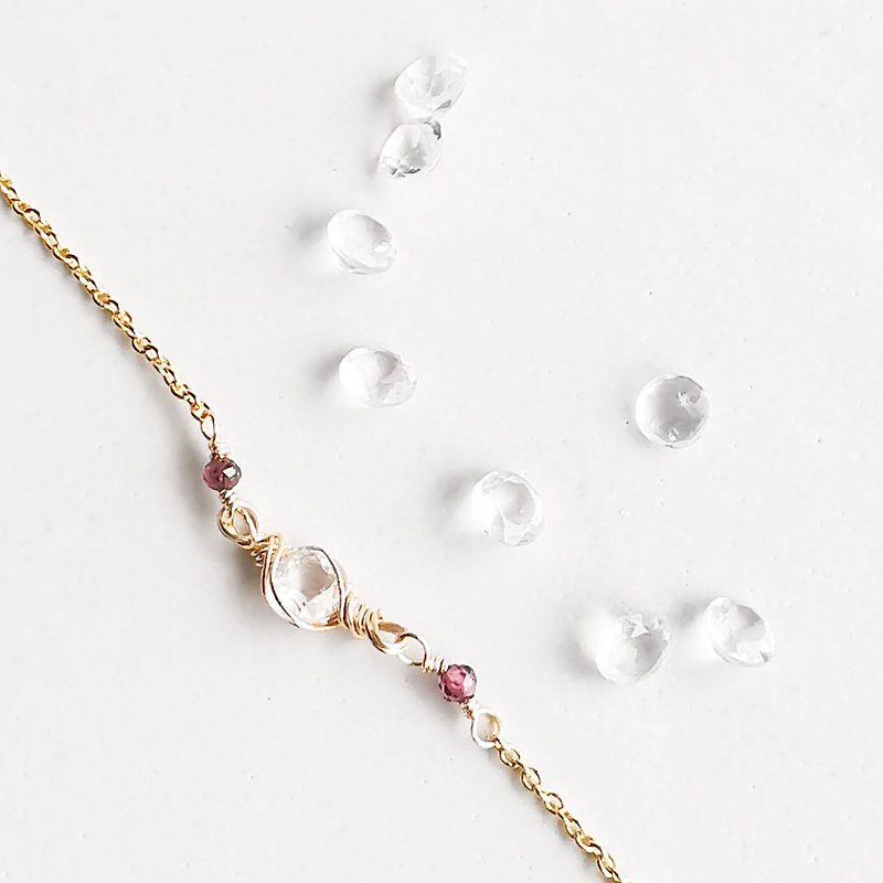 Rose quartz and garnet wire-wrapped maiden bracelet - Bracelets - Semi-Precious Stones Pink