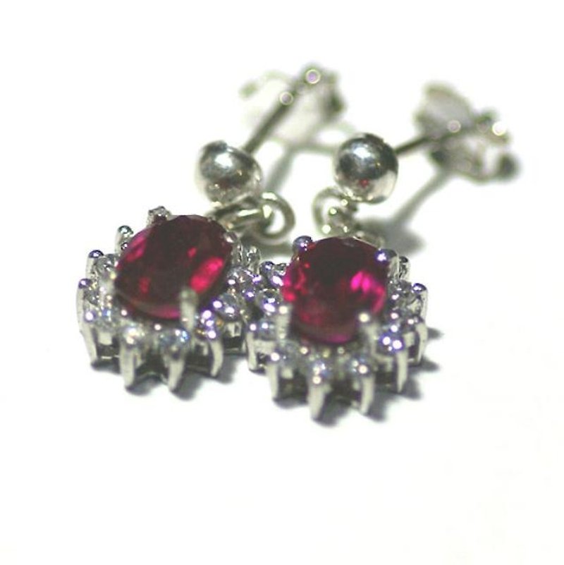 Earrings synthetic spinel - Earrings & Clip-ons - Other Metals Red