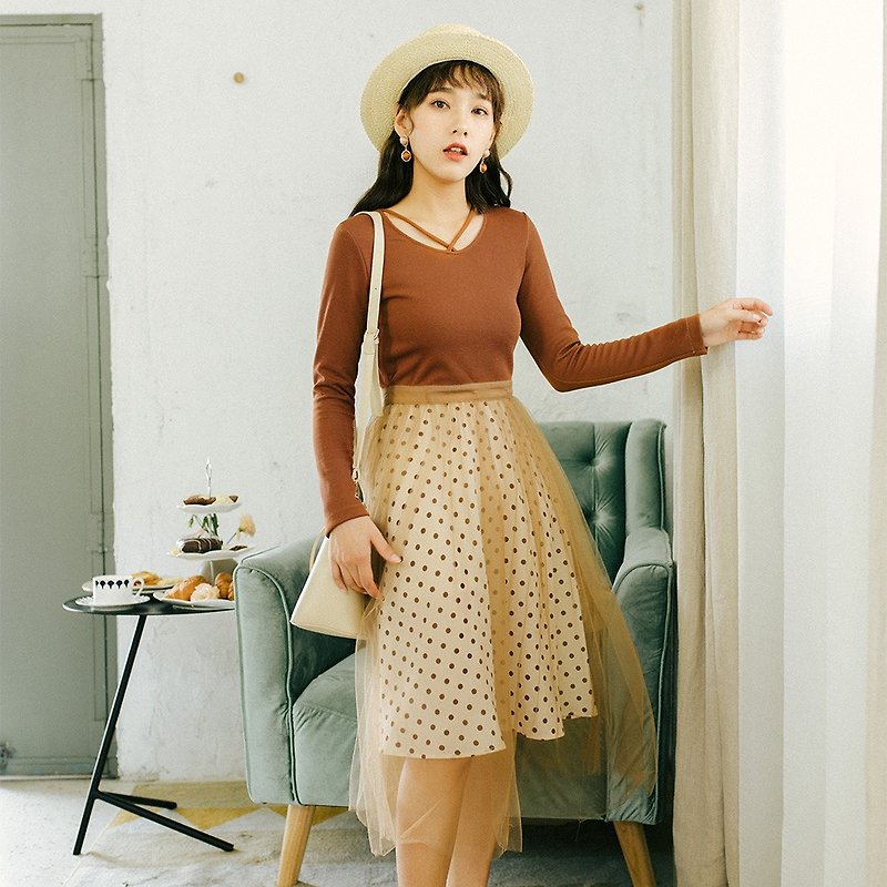 2018 autumn women's new knit patchwork mesh dress dress - One Piece Dresses - Other Materials Multicolor