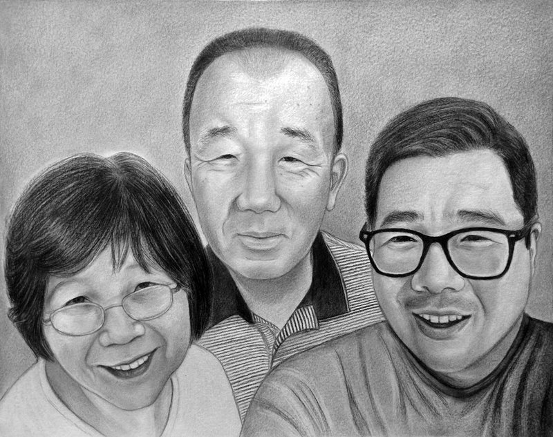 100% handmade family portrait from photo, Custom charcoal portrait painting - Customized Portraits - Paper Black