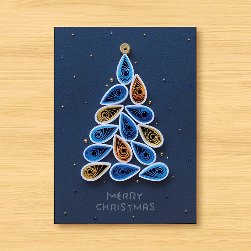 Handmade paper roll card _ Starry sky series-Christmas tree A-Christmas card - Cards & Postcards - Paper Blue