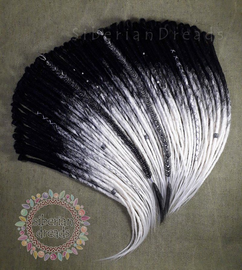 Black White Crochet Dreadlcoks / Classic two tone ombre dread with Braids accent - 髮夾/髮圈 - 其他材質 白色