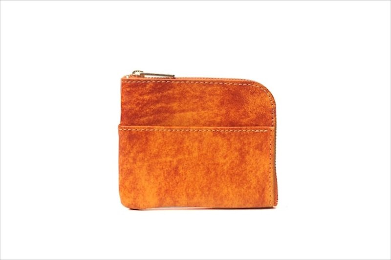 L-Shape Small Wallet with Aniline finish Color : Orange - กระเป๋าสตางค์ - หนังแท้ สีส้ม