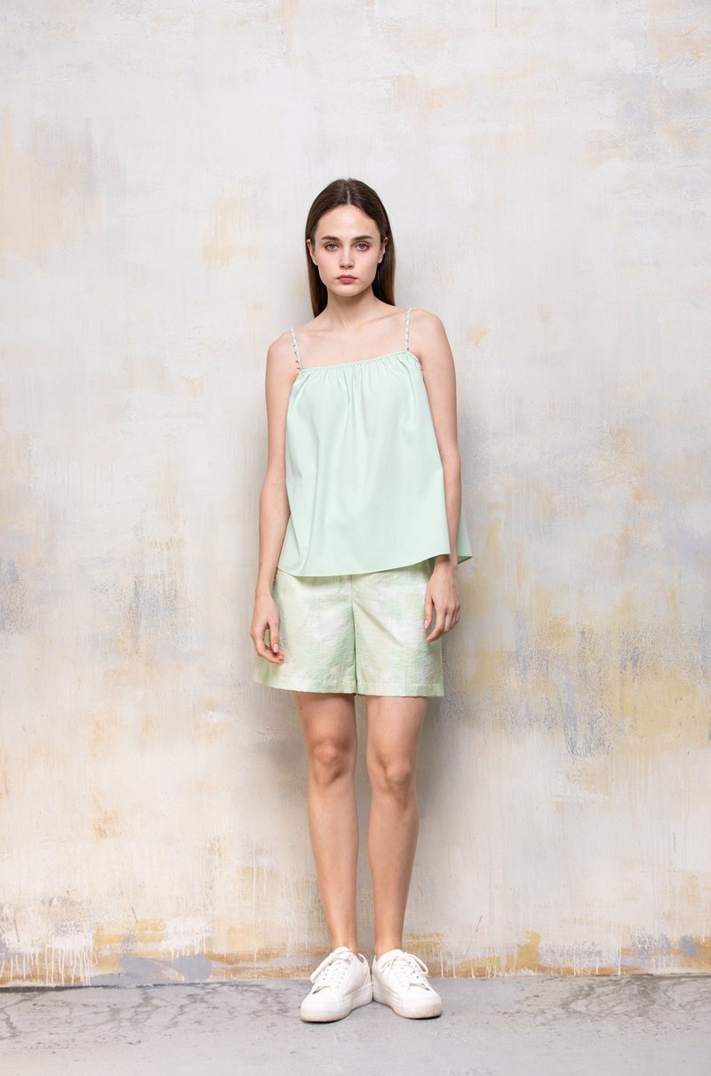 Fresh tie-dye relaxed mint green casual Faith&Hope button shorts - กางเกงขาสั้น - วัสดุอื่นๆ สีเขียว