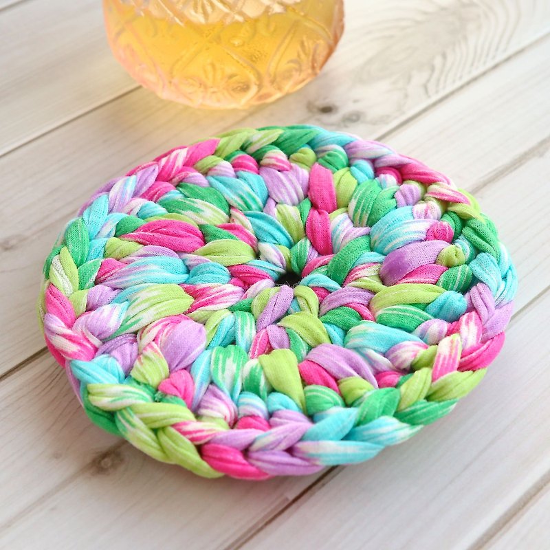 Round cloth hand-crocheted coaster/insulated coaster colorful tie-dye gift customization - ที่รองแก้ว - ผ้าฝ้าย/ผ้าลินิน สีน้ำเงิน