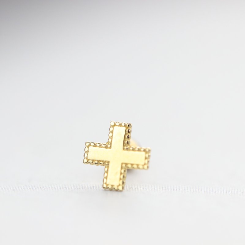 純14K 十字鎖珠耳環(單個) - 耳環/耳夾 - 貴金屬 金色