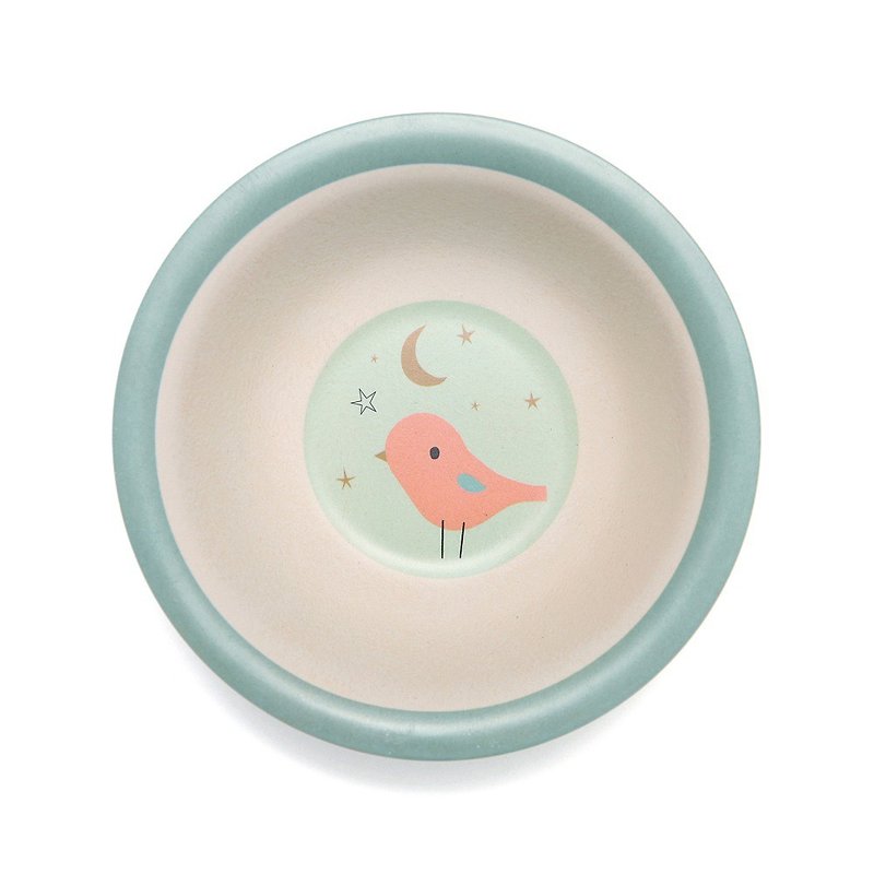 【絕版出清】荷蘭Petit Monkey 竹纖維餐碗-粉藍小鳥 - 兒童餐具/餐盤 - 環保材質 