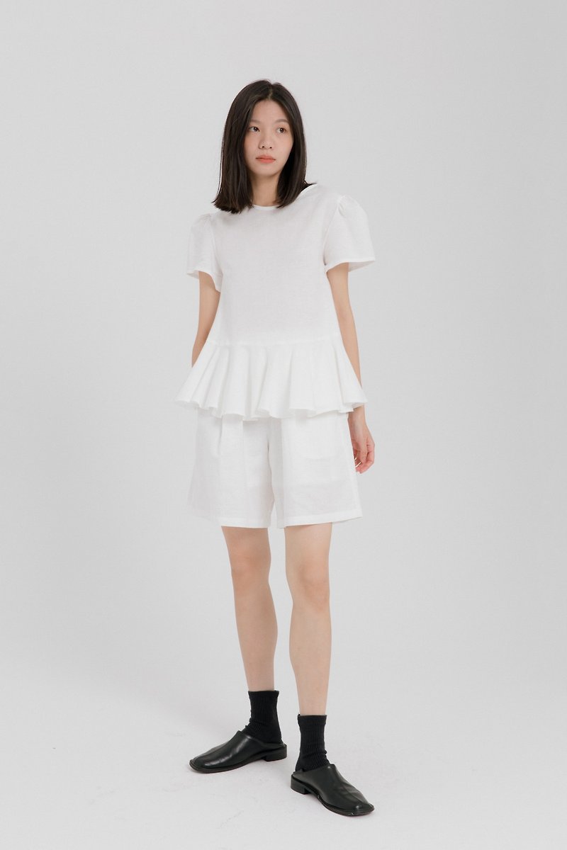 White Linen loose elastic waist shorts - Women's Shorts - Cotton & Hemp White