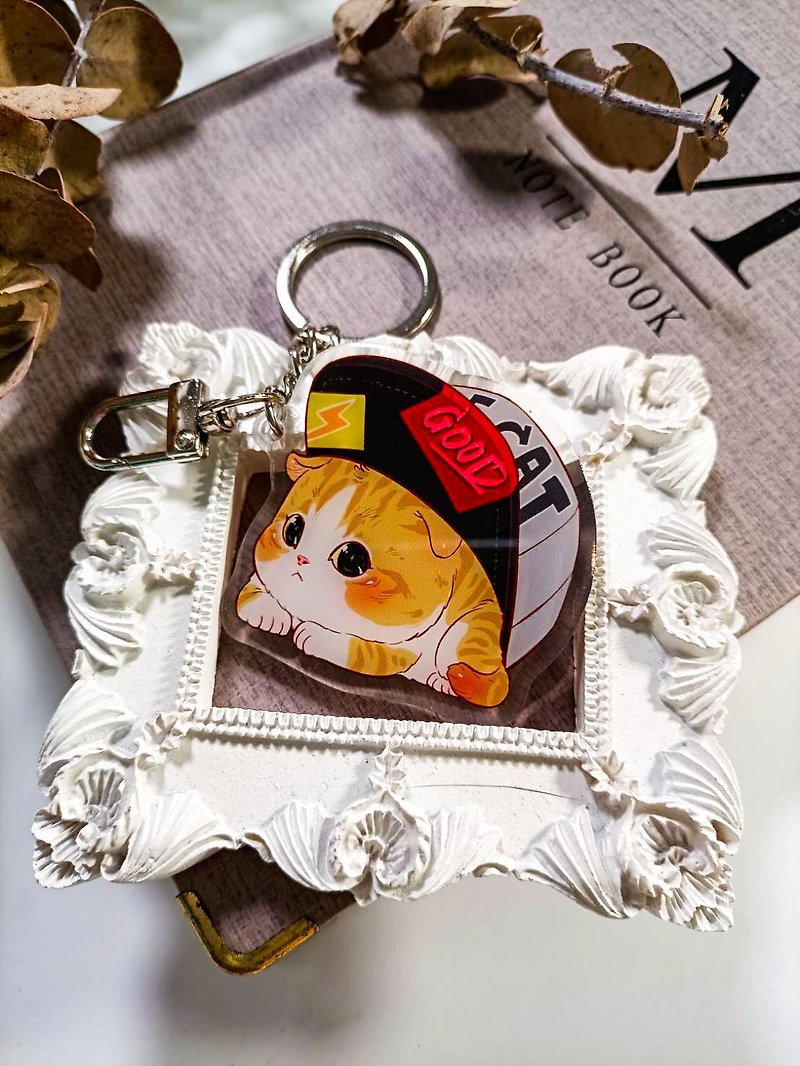 ME198_躲帽貓cat in hat /stationery charm_ keychain - Keychains - Plastic Multicolor