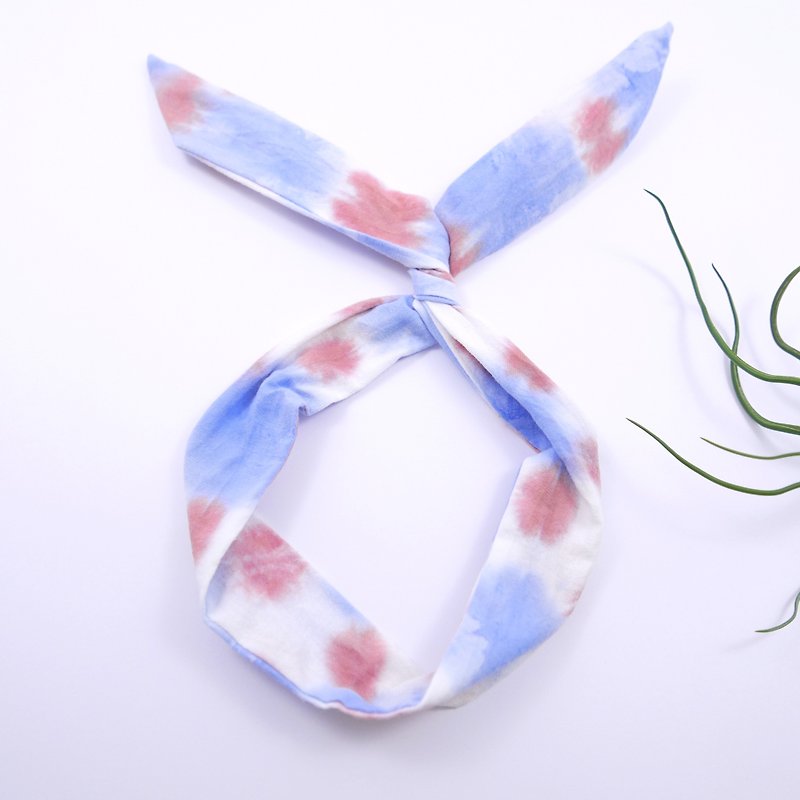 Tie dye/handmade/Headband [Ponyo] - เครื่องประดับผม - ผ้าฝ้าย/ผ้าลินิน สีน้ำเงิน